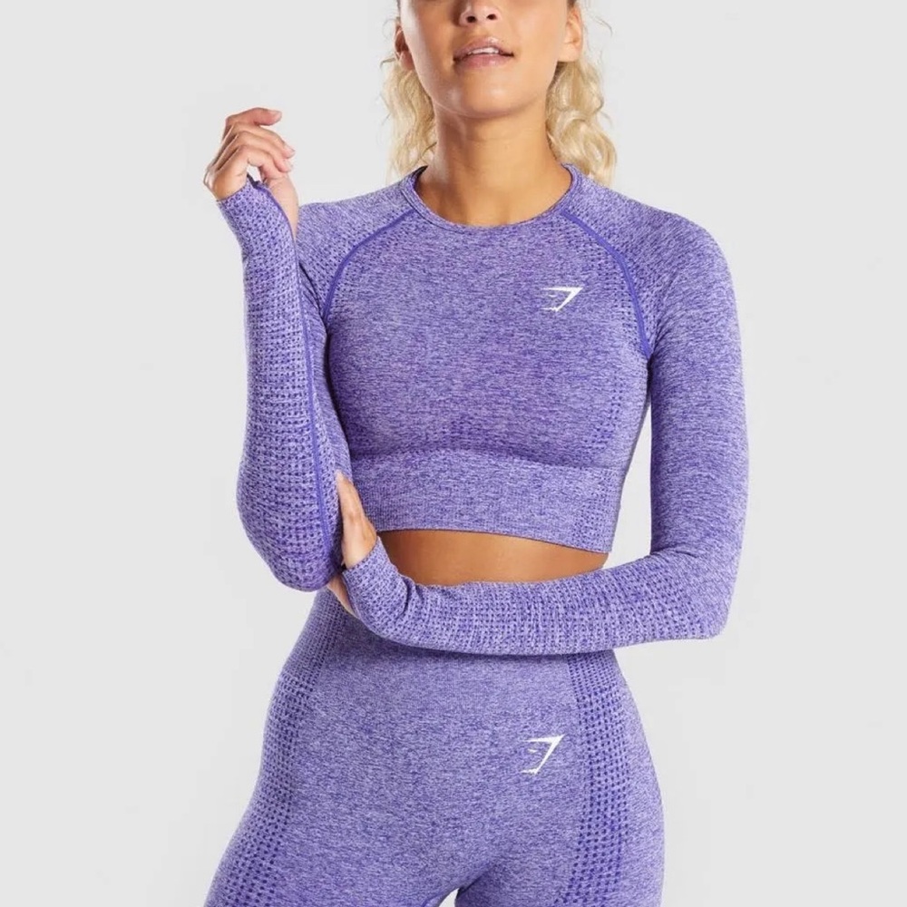 Gymshark Vital Seamless Long Sleeve Crop Top S & leggings |: Indigo Purple